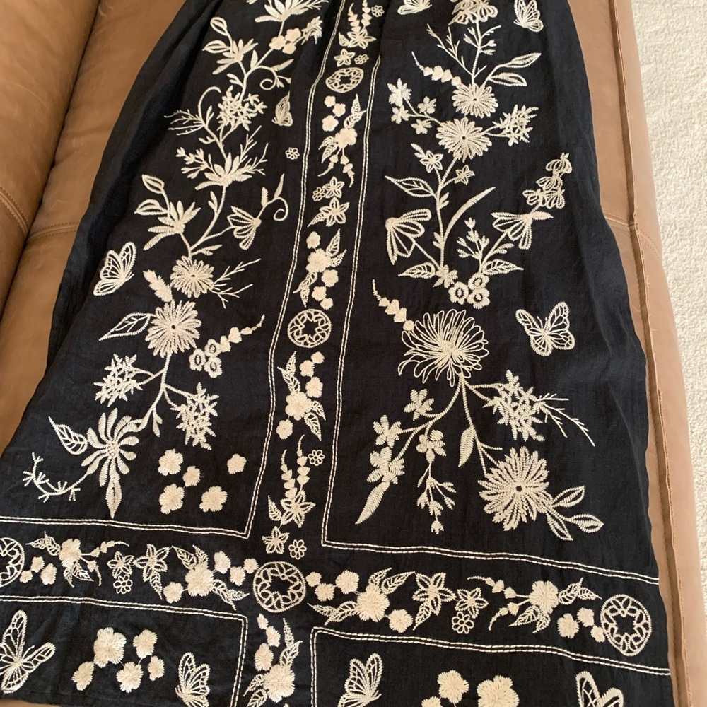 Johnny Was Black Line Embroidered Maxi Skirt